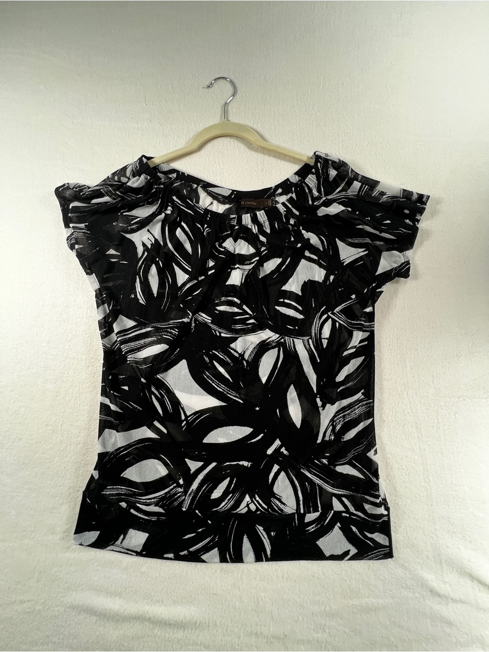 The Limited Black White Abstract Graphic Mesh Blouse Top Size L